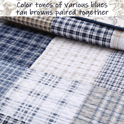 Cozy Line Benjamin Plaid Dinosaur Boy Cotton Quilt Bedding Set