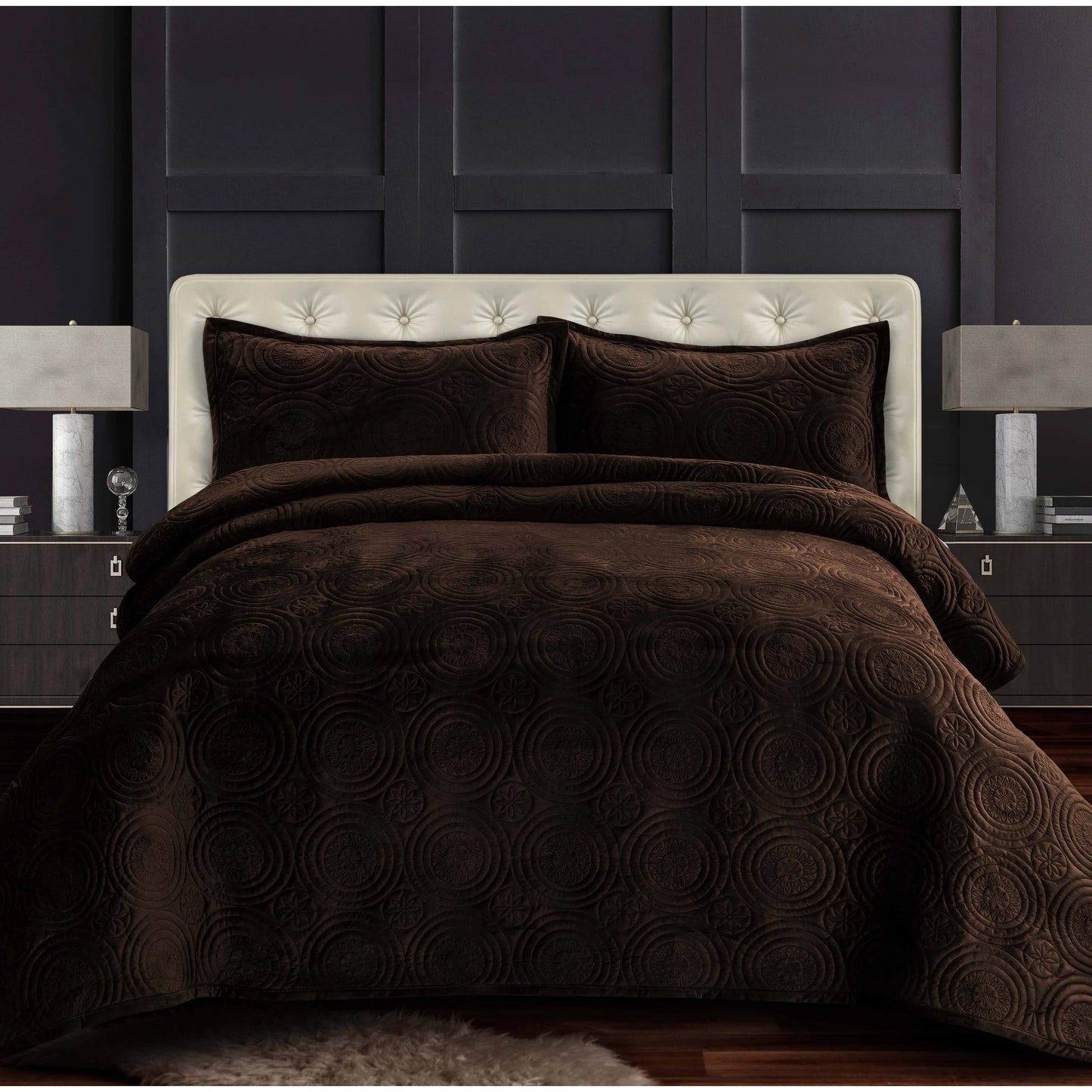 Capri Medallion Velvet Oversized Solid Quilt Set