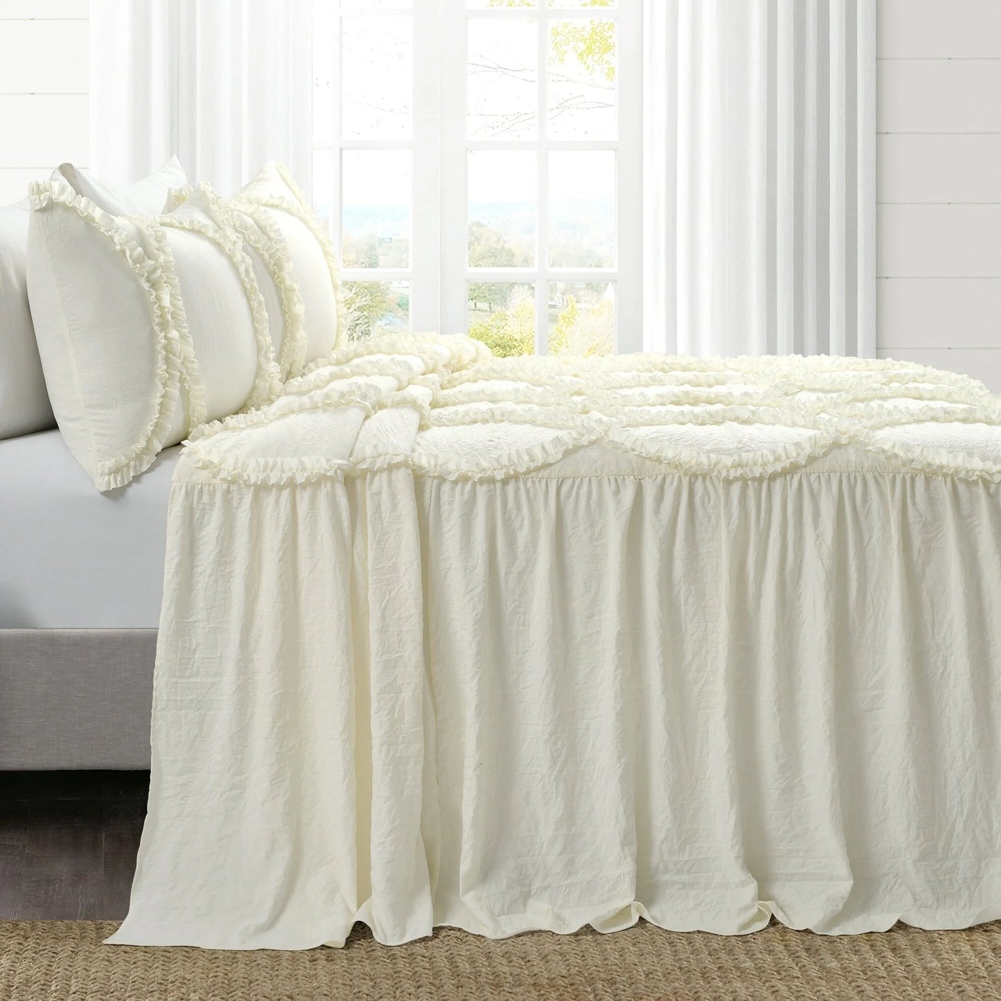 The Gray Barn Peony Grove Ruffled Embroidery 3-piece Bedspread Set