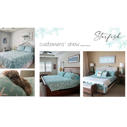 DESIGN STUDIO Starfish Blue Coastal Cotton Reversible Quilt Set