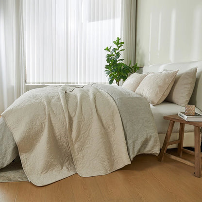 Patina Vie Maison 100% Cotton Stitched 3 Piece Quilt and Sham Set