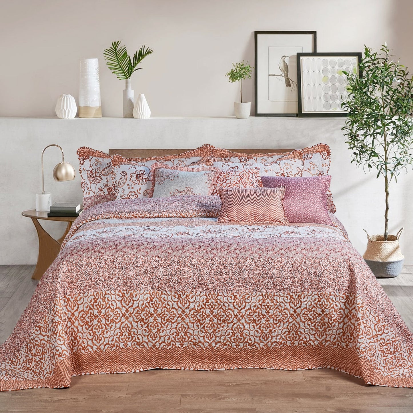 9-pc. Cal King Printed Striped Microfiber Blend Bed Coverlet Set