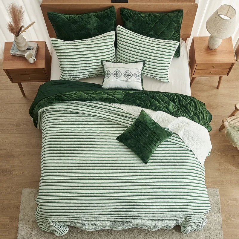 Wonderful 5 Piece Striped Coverlet Set
