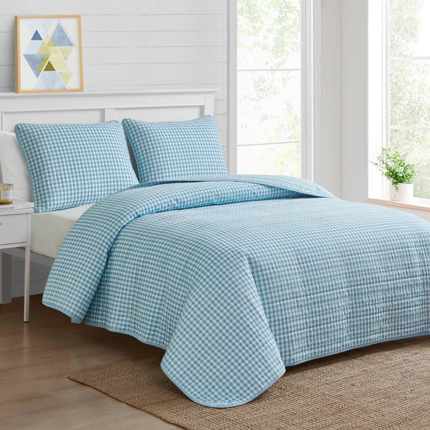 Scout Check Out Cotton Reversible Blue Quilt Set