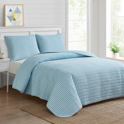 Scout Check Out Cotton Reversible Blue Quilt Set