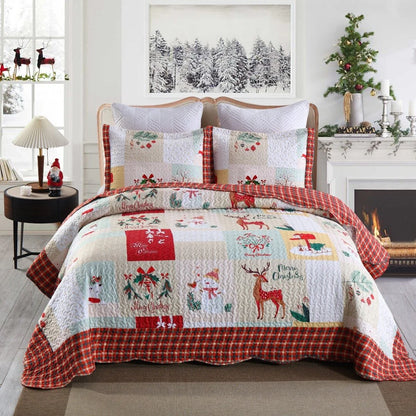 MarCielo Christmas Quilt Set King B023, 1 Quilt 2 Pillow Shams