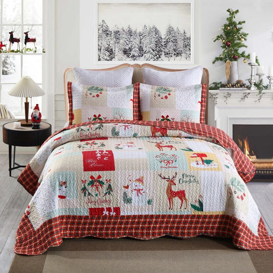 MarCielo Christmas Quilt Set King B023, 1 Quilt 2 Pillow Shams
