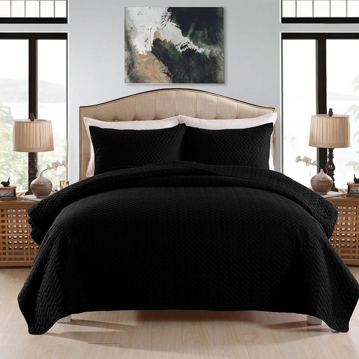 3-piece Fashionable Solid Embossed Quilt Set Bedspread Cover