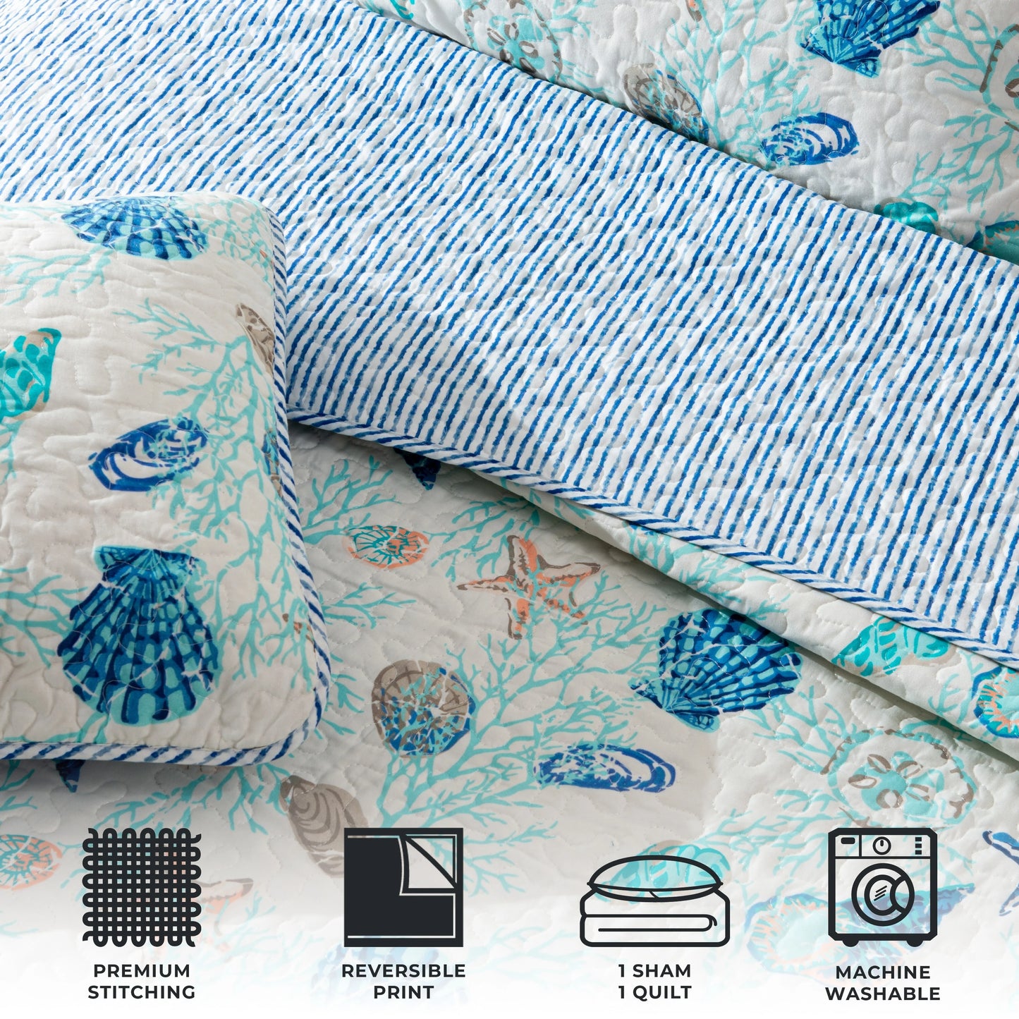 Linery & Co. Coastal Microfiber Quilt Set With Shams.