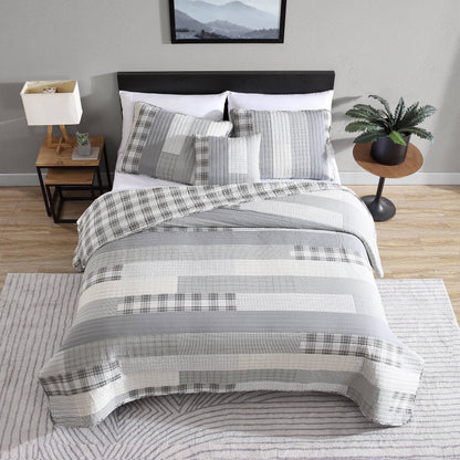 Eddie Bauer Fairview Cotton Reversible Grey Bonus Quilt Set