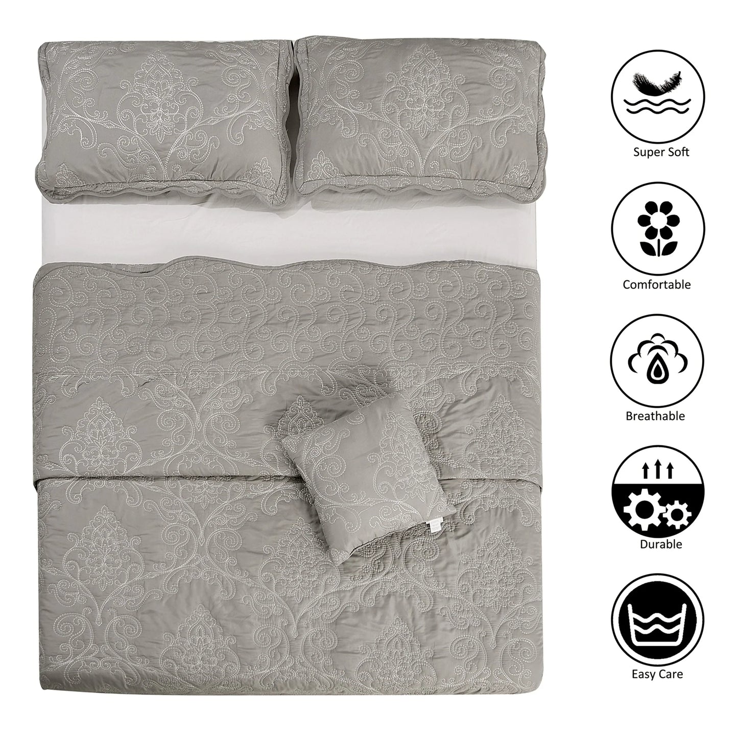 Serenta Damask Oversized 4-piece Bedspread Set