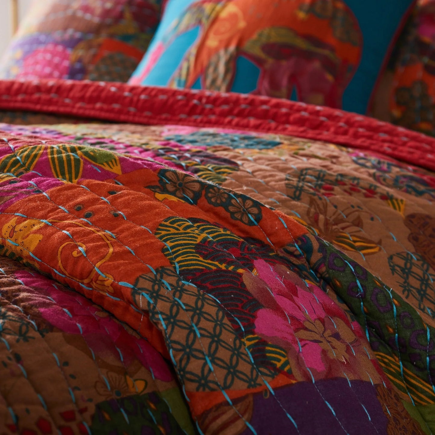 Greenland Home Fashions Jewel 100% Cotton Kantha-Style Boho Floral Quilt Set