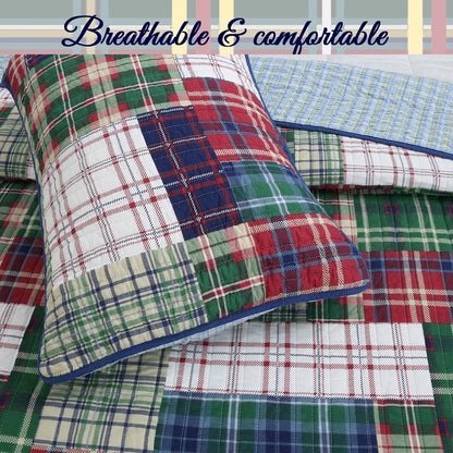 Cozy Line Nate Patchwork Reversible Cotton Quilt Bedding Set - Navy/Red/Green/White