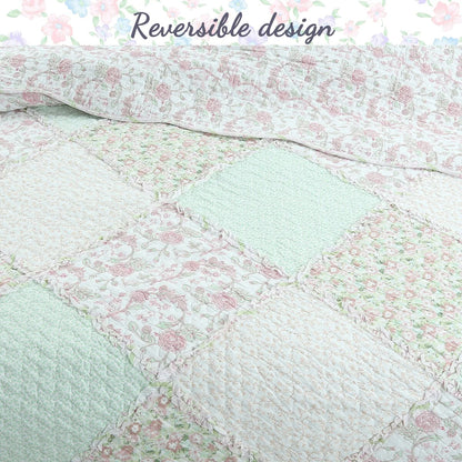 Cozy Line Rosa Floral Patchwork Reversible Cotton Quilt Bedding Set