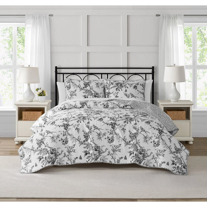 CEDAR COURT Chantilly Toile Floral All-Season Reversible Cotton Quilt Set