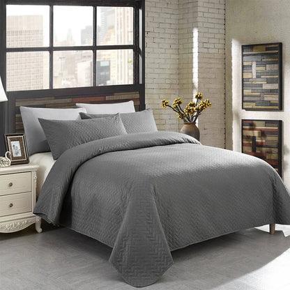 3-piece Fashionable Solid Embossed Quilt Set Bedspread Cover
