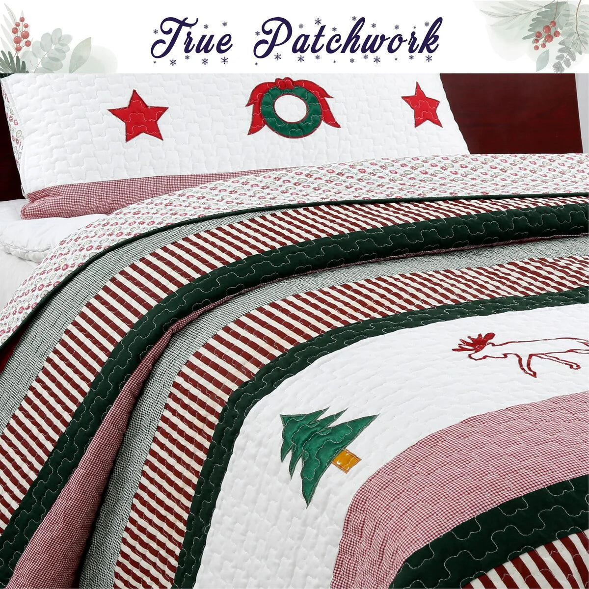 Cozy Line Christmas Wreath 3-Piece Quilt Bedding Set