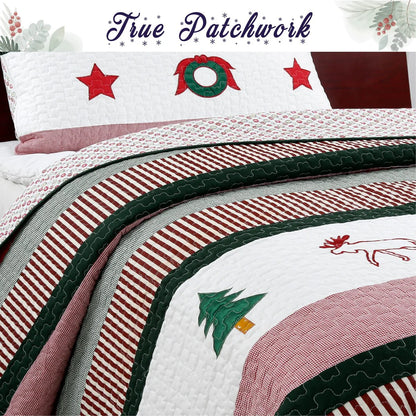 Cozy Line Christmas Wreath 3-Piece Quilt Bedding Set