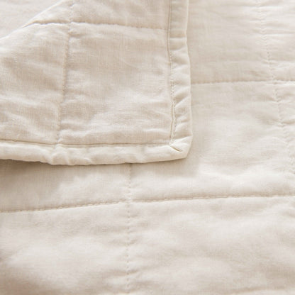 WHOLINENS Box Stitch Stone Washed Linen Blend Quilt & Pillow Shams Set