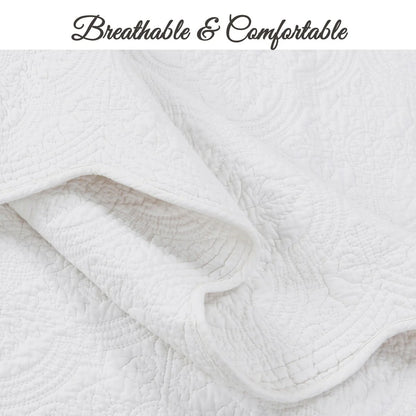 Blantyre Scalloped Edge White Cotton 3-piece Oversized Quilt Bedding Set
