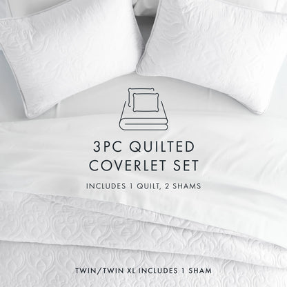 Soft Essentials Premium Ultra Soft Damask Pattern Quilted Coverlet Set