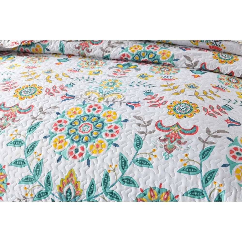 Boho Floral Lightweight Quilted Bedspread Set