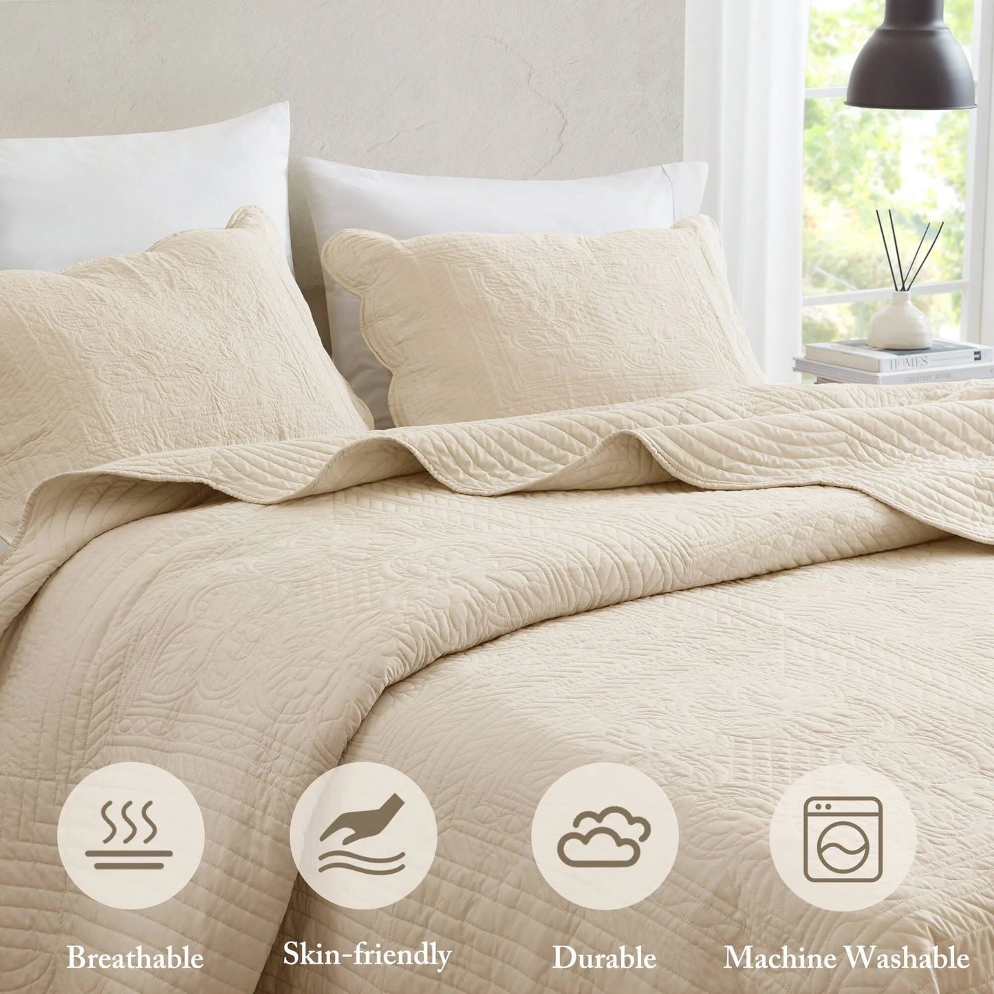 Madison Park Marino 3 Piece Reversible Scalloped Edge Quilt Set