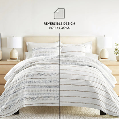 Becky Cameron All Season 3 Piece Striped Reversible Quilt Set