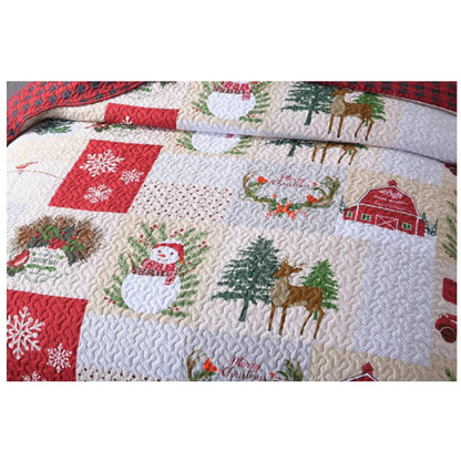 MarCielo Christmas Patterned Red and Green 3-piece Quilt Set