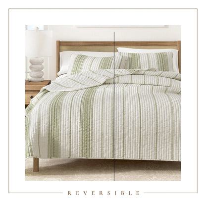 Linery & Co. Farmhouse Stripe Microfiber Quilt Set With Shams.