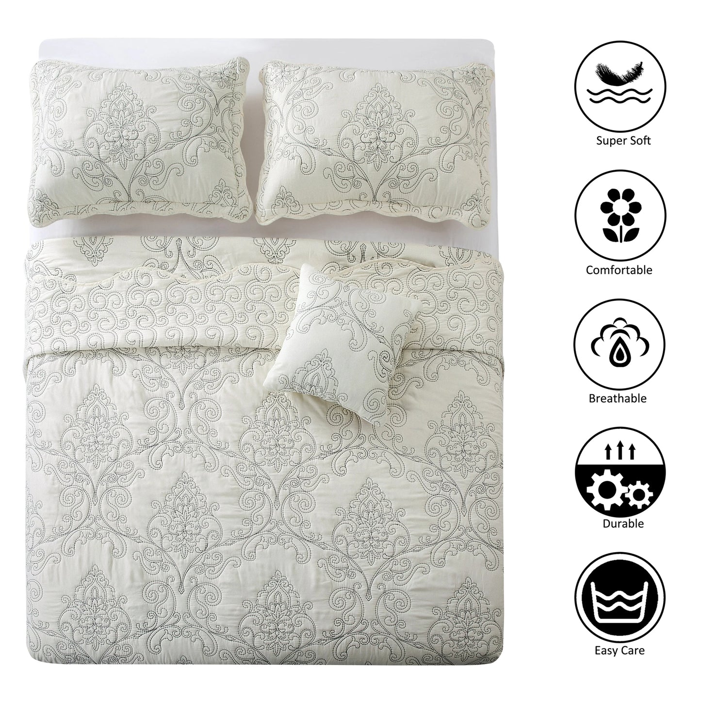 Serenta Damask Oversized 4-piece Bedspread Set