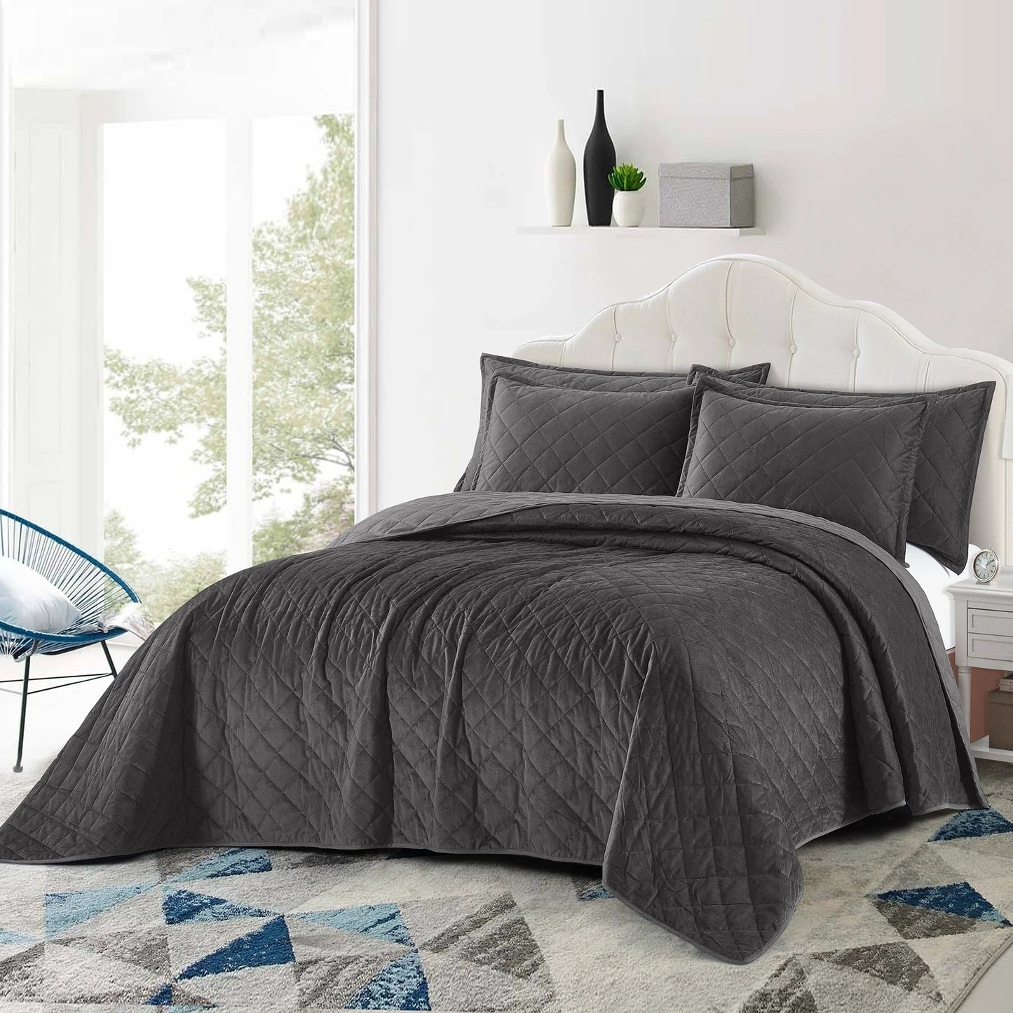 Serenta Velvet Quilts 5 Piece Ultra Soft Floor Touching Bedspread Set