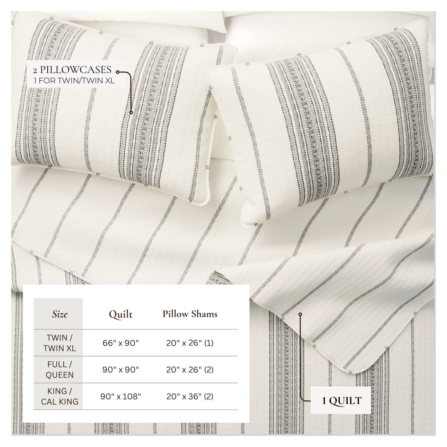 Linery & Co. Farmhouse Stripe Microfiber Quilt Set With Shams.