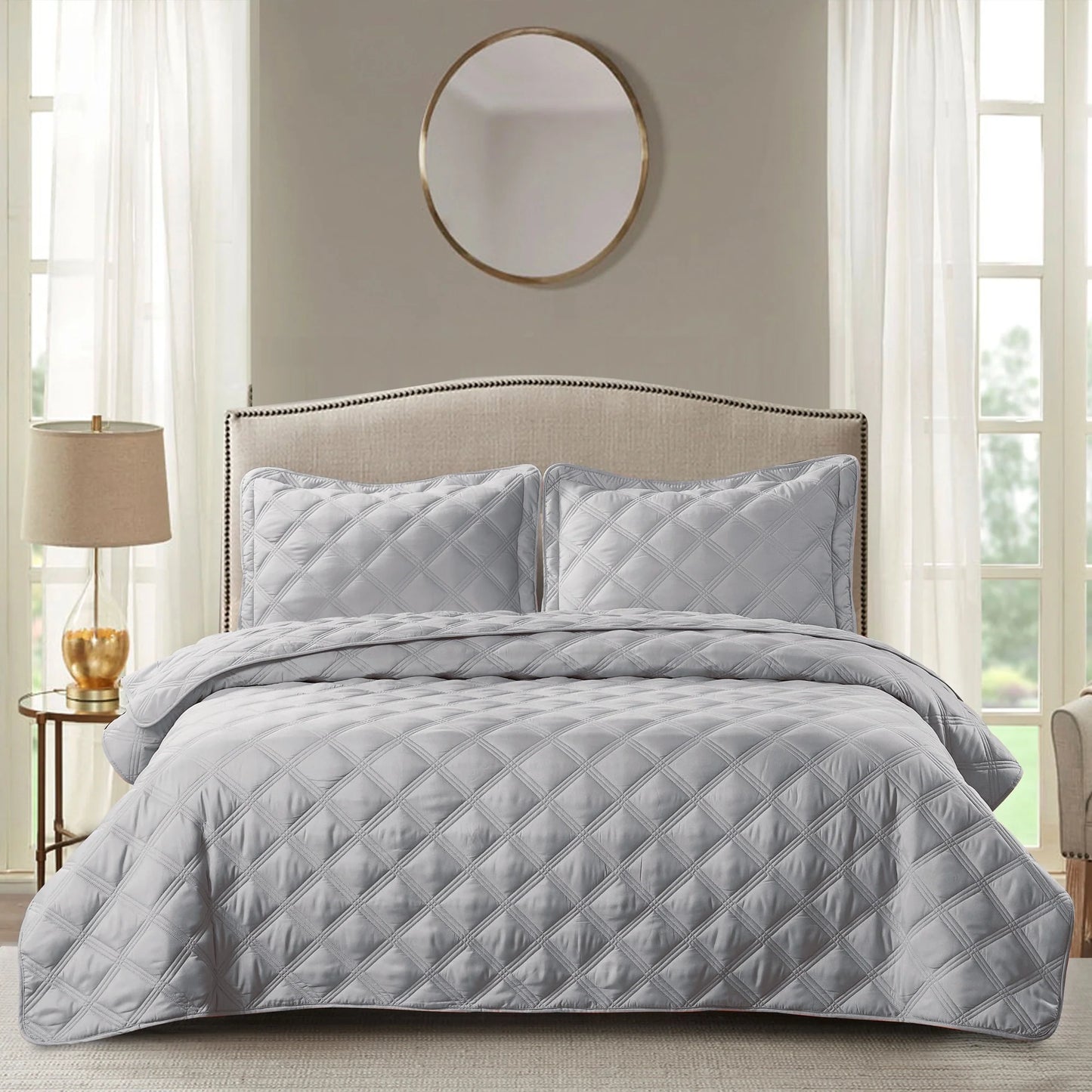 Down Alternative Quilted Oversized Charleston 3 Piece Comforter Set