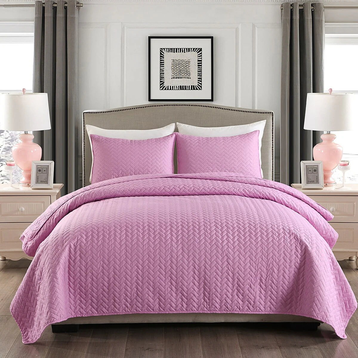 3-piece Fashionable Solid Embossed Quilt Set Bedspread Cover