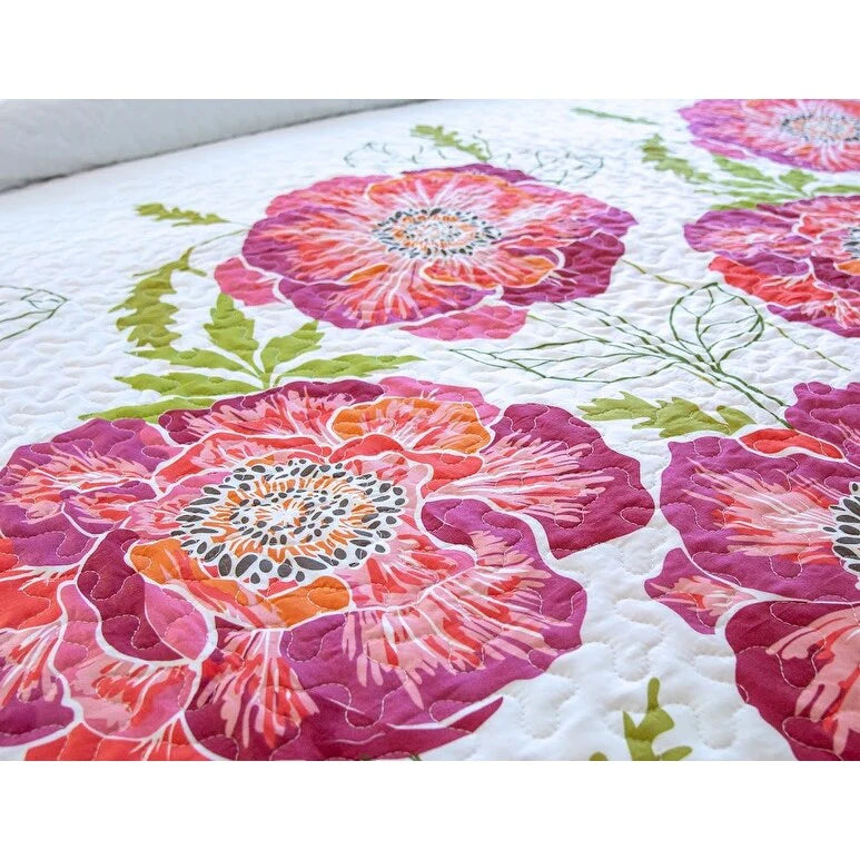 Oversized Pink Floral Quilt Set