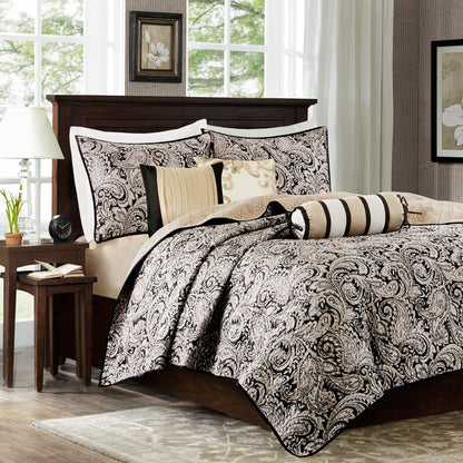 Madison Park Aubrey 6 Piece Jacquard Quilt Set with Throw Pillows