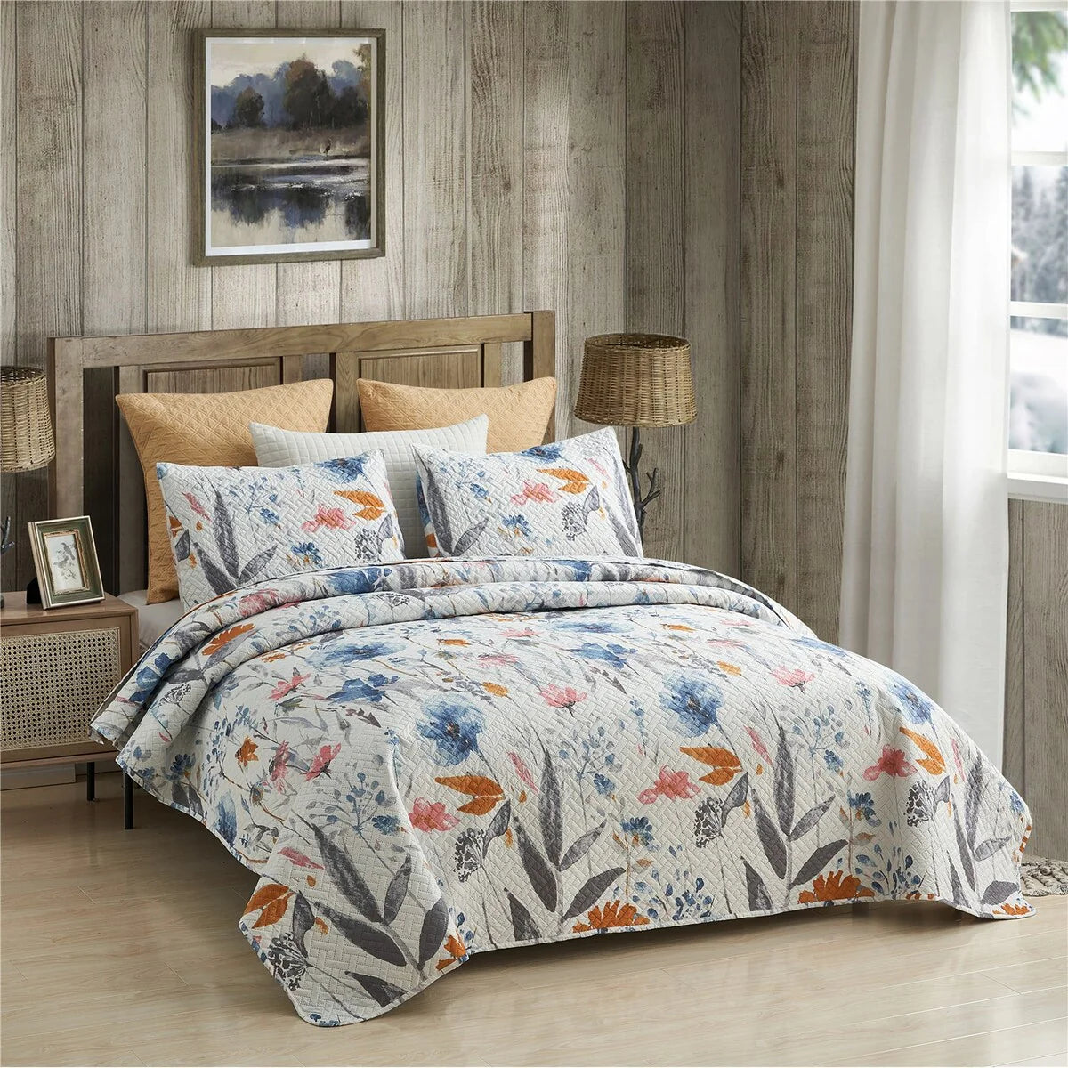 European Floral Quilt Set