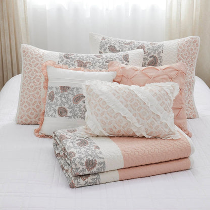 Madison Park Vanessa 6 Piece Cotton Percale Quilt Set with Throw Pillows