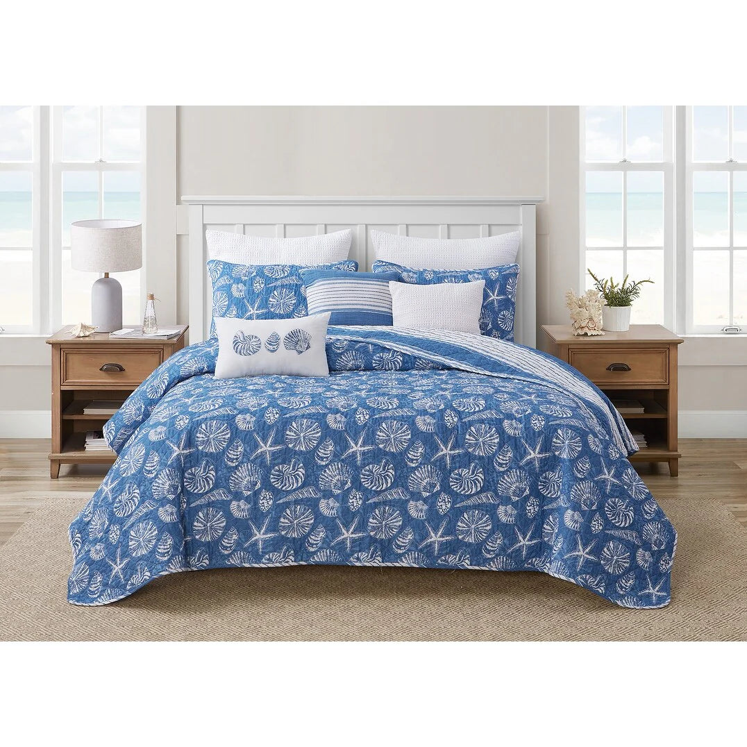 DESIGN STUDIO Mare Blue Soft Cotton Reversible Quilt Set