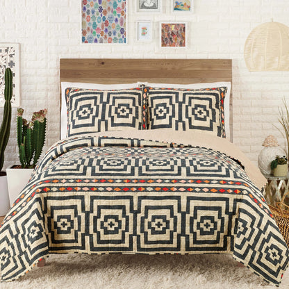 Hypnotic Black/Cream 100% Cotton Quilt Set by Jungalow