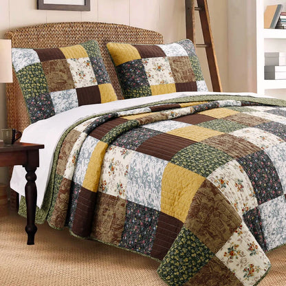 Cozy Line Andy Patchwork 3 Piece Reversible Cotton Quilt Bedding Set