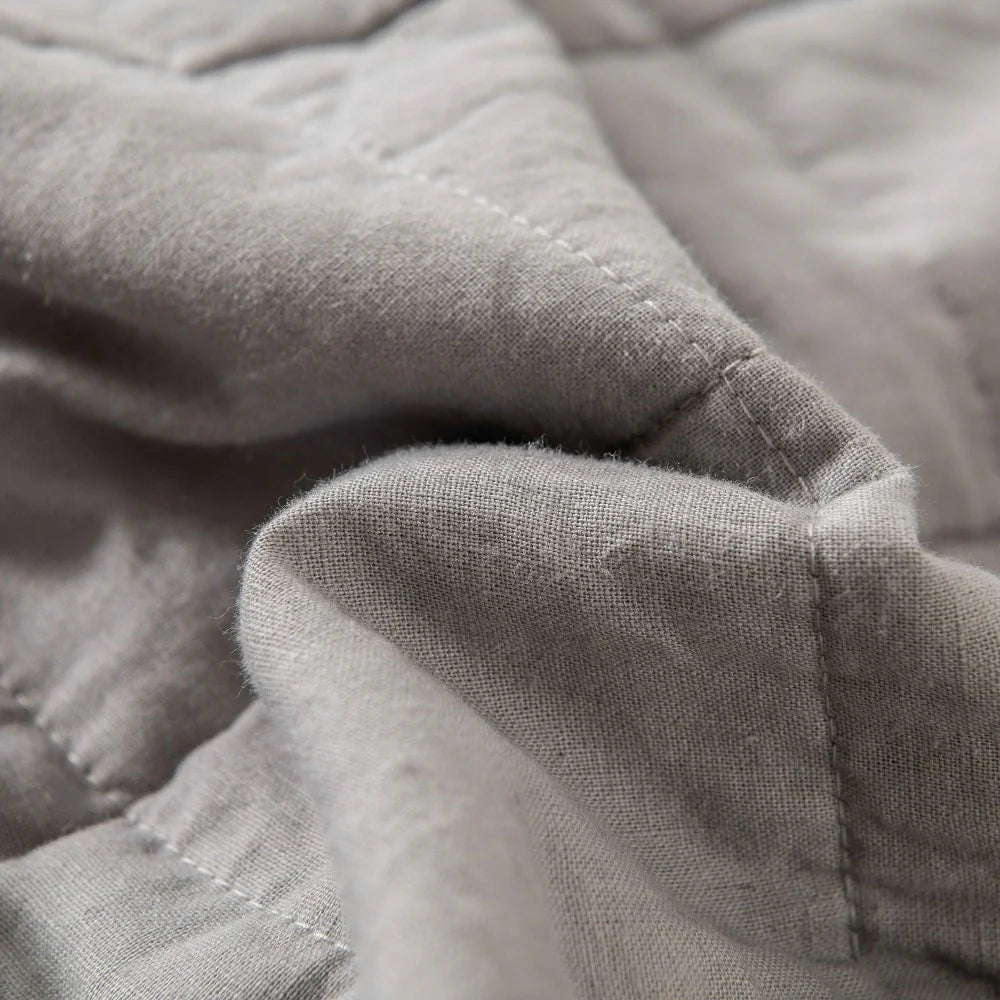 WHOLINENS Box Stitch Stone Washed Linen Blend Quilt & Pillow Shams Set