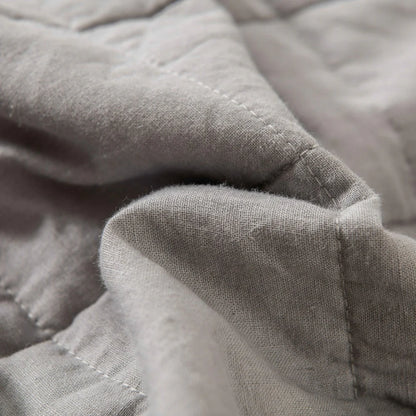 WHOLINENS Box Stitch Stone Washed Linen Blend Quilt & Pillow Shams Set