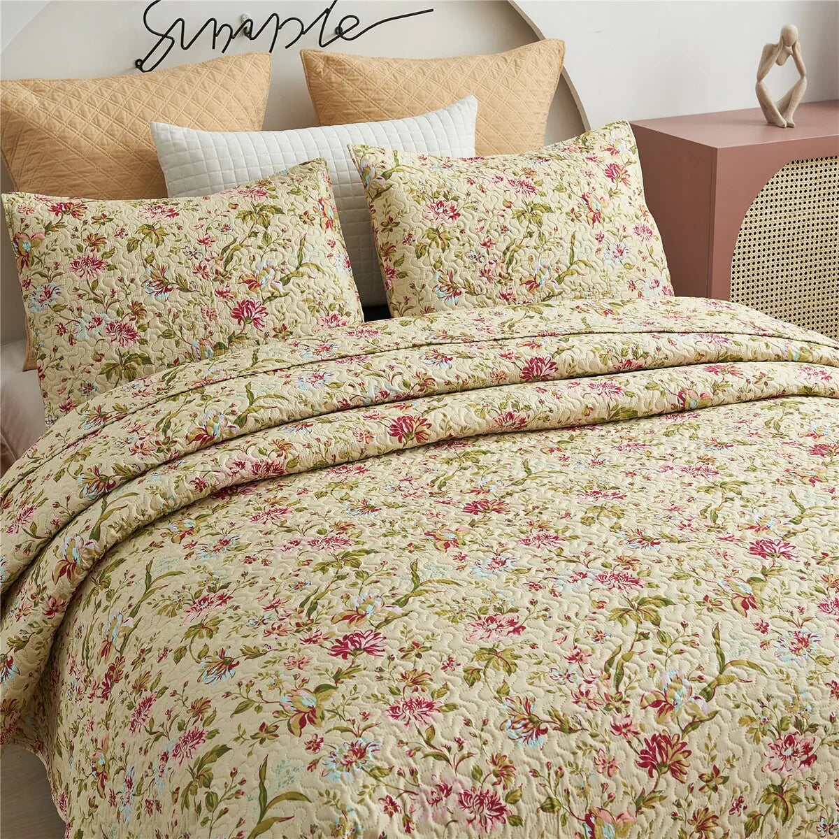 Vintage Rose Reversible Quilt Set, Bedspread, Coverlet