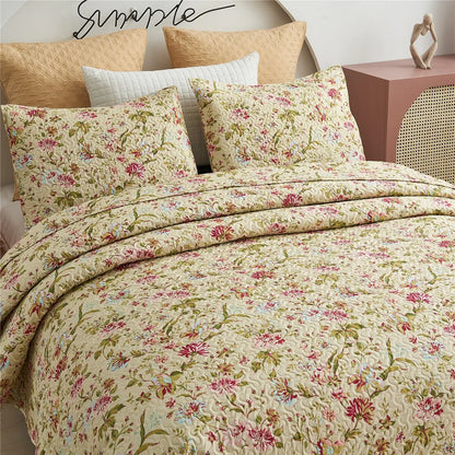 Vintage Rose Reversible Quilt Set, Bedspread, Coverlet