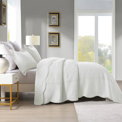 MarCielo 3 Piece Embroidered 100% Cotton Oversized Quilt Bedspread Set TG