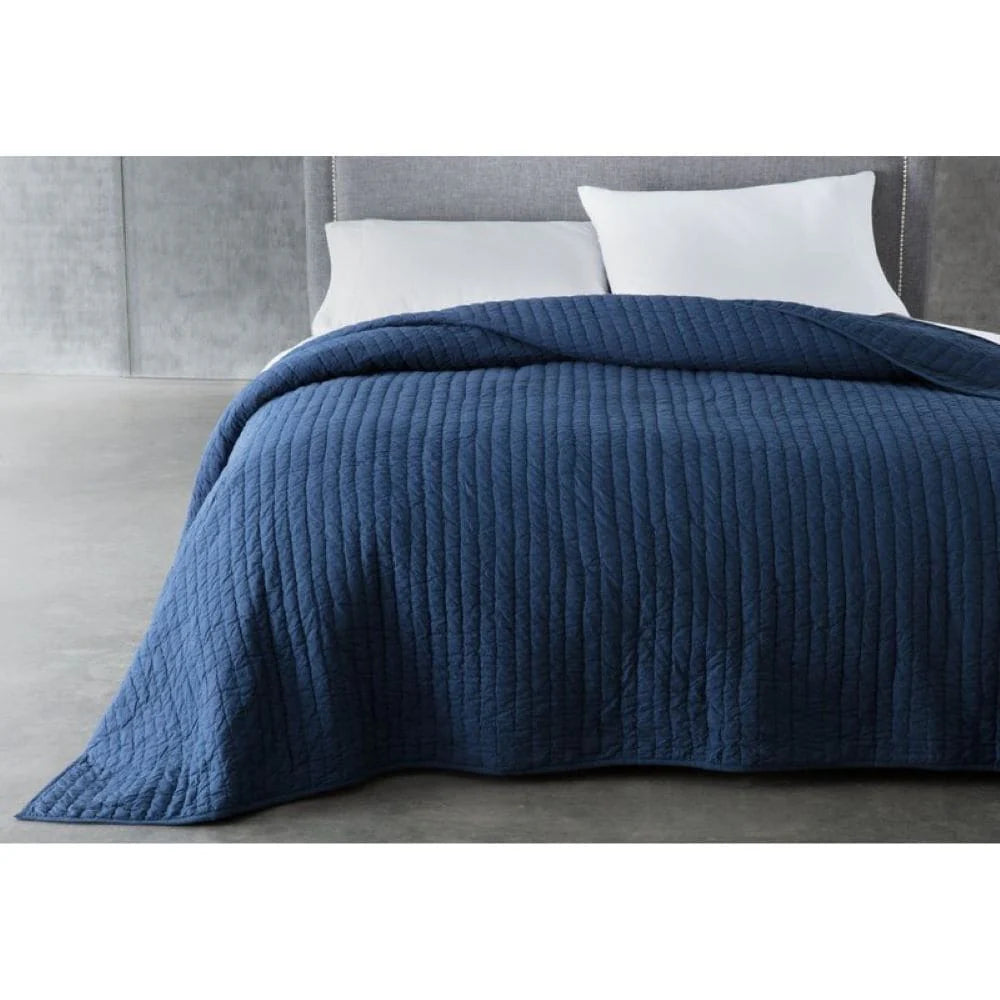 Cottage Home Brighton Navy Blue Cotton Single Quilt or Pillow Sham