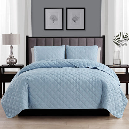 Modern Ultra Soft Microfiber Traditional Diamond Quilting Coverlet Quilt Set