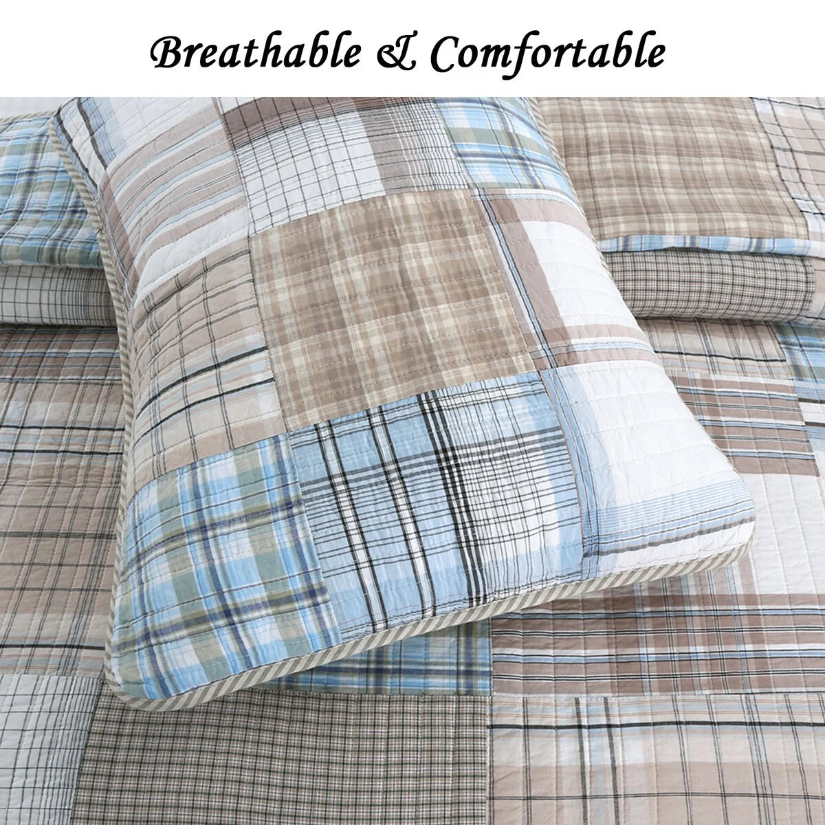 Cozy Line Hank Blue Patchwork 3-piece Reversible Cotton Quilt Bedding Set